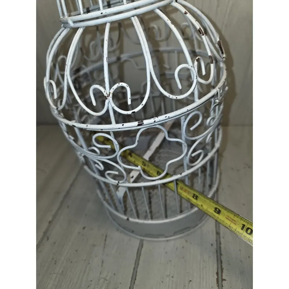 Vtg Hanging White Metal Decorative Bird Cage 15.5